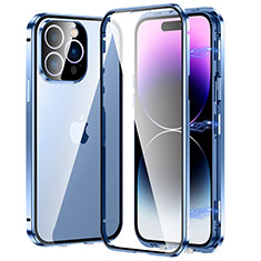 Coque Rebord Bumper Luxe Aluminum Metal Miroir 360 Degres Housse Etui Aimant LO1 pour Apple iPhone 15 Pro Max Bleu