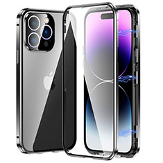 Coque Rebord Bumper Luxe Aluminum Metal Miroir 360 Degres Housse Etui Aimant LO1 pour Apple iPhone 15 Pro Max Noir