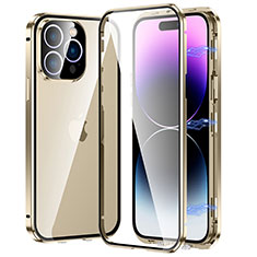 Coque Rebord Bumper Luxe Aluminum Metal Miroir 360 Degres Housse Etui Aimant LO1 pour Apple iPhone 15 Pro Or