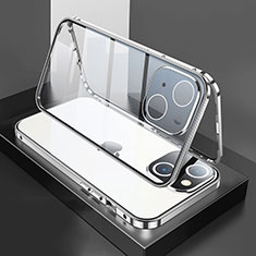 Coque Rebord Bumper Luxe Aluminum Metal Miroir 360 Degres Housse Etui Aimant M01 pour Apple iPhone 13 Argent