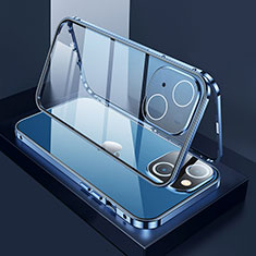 Coque Rebord Bumper Luxe Aluminum Metal Miroir 360 Degres Housse Etui Aimant M01 pour Apple iPhone 13 Mini Bleu