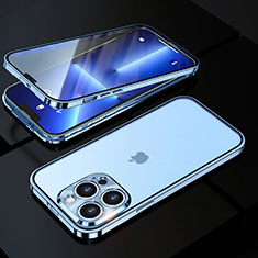 Coque Rebord Bumper Luxe Aluminum Metal Miroir 360 Degres Housse Etui Aimant M01 pour Apple iPhone 13 Pro Bleu