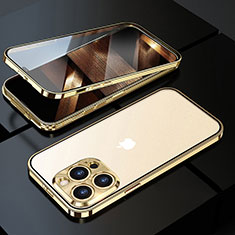 Coque Rebord Bumper Luxe Aluminum Metal Miroir 360 Degres Housse Etui Aimant M01 pour Apple iPhone 15 Pro Or