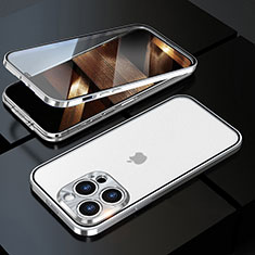 Coque Rebord Bumper Luxe Aluminum Metal Miroir 360 Degres Housse Etui Aimant M01 pour Apple iPhone 16 Pro Argent