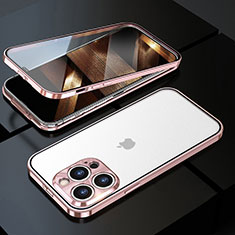 Coque Rebord Bumper Luxe Aluminum Metal Miroir 360 Degres Housse Etui Aimant M01 pour Apple iPhone 16 Pro Max Or Rose