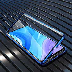 Coque Rebord Bumper Luxe Aluminum Metal Miroir 360 Degres Housse Etui Aimant M01 pour Huawei Enjoy 10 Plus Bleu