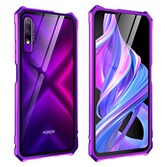 Coque Rebord Bumper Luxe Aluminum Metal Miroir 360 Degres Housse Etui Aimant M01 pour Huawei Honor 9X Violet