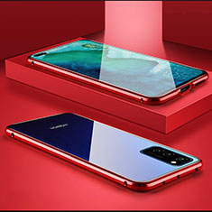 Coque Rebord Bumper Luxe Aluminum Metal Miroir 360 Degres Housse Etui Aimant M01 pour Huawei Honor View 30 Pro 5G Rouge