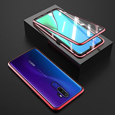 Coque Rebord Bumper Luxe Aluminum Metal Miroir 360 Degres Housse Etui Aimant M01 pour Oppo A11 Rouge