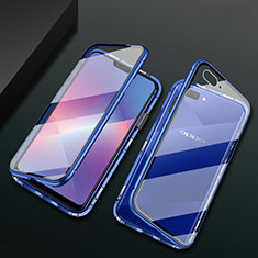 Coque Rebord Bumper Luxe Aluminum Metal Miroir 360 Degres Housse Etui Aimant M01 pour Oppo A5 Bleu