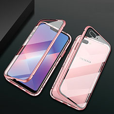 Coque Rebord Bumper Luxe Aluminum Metal Miroir 360 Degres Housse Etui Aimant M01 pour Oppo A5 Or Rose