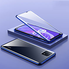 Coque Rebord Bumper Luxe Aluminum Metal Miroir 360 Degres Housse Etui Aimant M01 pour Oppo A72 5G Bleu