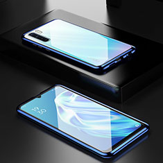 Coque Rebord Bumper Luxe Aluminum Metal Miroir 360 Degres Housse Etui Aimant M01 pour Oppo A91 Bleu