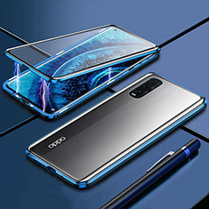 Coque Rebord Bumper Luxe Aluminum Metal Miroir 360 Degres Housse Etui Aimant M01 pour Oppo Find X2 Bleu