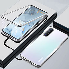 Coque Rebord Bumper Luxe Aluminum Metal Miroir 360 Degres Housse Etui Aimant M01 pour Oppo Find X2 Neo Argent