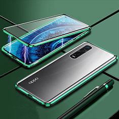 Coque Rebord Bumper Luxe Aluminum Metal Miroir 360 Degres Housse Etui Aimant M01 pour Oppo Find X2 Pro Vert