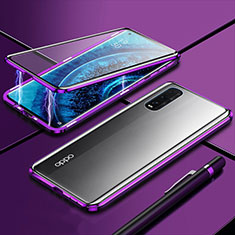 Coque Rebord Bumper Luxe Aluminum Metal Miroir 360 Degres Housse Etui Aimant M01 pour Oppo Find X2 Violet