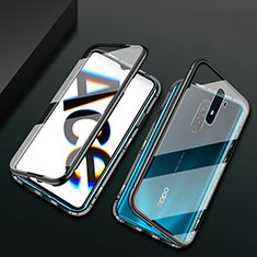 Coque Rebord Bumper Luxe Aluminum Metal Miroir 360 Degres Housse Etui Aimant M01 pour Oppo Reno Ace Noir