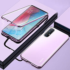 Coque Rebord Bumper Luxe Aluminum Metal Miroir 360 Degres Housse Etui Aimant M01 pour Oppo Reno3 Pro Violet