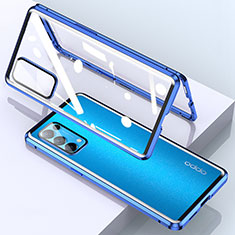 Coque Rebord Bumper Luxe Aluminum Metal Miroir 360 Degres Housse Etui Aimant M01 pour Oppo Reno5 5G Bleu