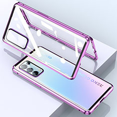 Coque Rebord Bumper Luxe Aluminum Metal Miroir 360 Degres Housse Etui Aimant M01 pour Oppo Reno5 5G Violet