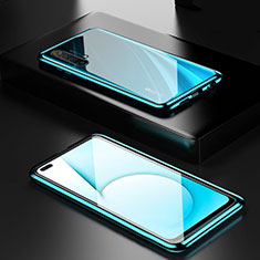 Coque Rebord Bumper Luxe Aluminum Metal Miroir 360 Degres Housse Etui Aimant M01 pour Realme X50t 5G Cyan