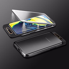 Coque Rebord Bumper Luxe Aluminum Metal Miroir 360 Degres Housse Etui Aimant M01 pour Samsung Galaxy A80 Noir