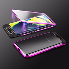 Coque Rebord Bumper Luxe Aluminum Metal Miroir 360 Degres Housse Etui Aimant M01 pour Samsung Galaxy A80 Violet