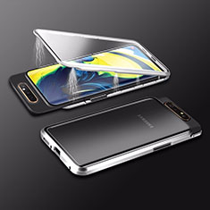 Coque Rebord Bumper Luxe Aluminum Metal Miroir 360 Degres Housse Etui Aimant M01 pour Samsung Galaxy A90 4G Argent