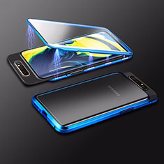 Coque Rebord Bumper Luxe Aluminum Metal Miroir 360 Degres Housse Etui Aimant M01 pour Samsung Galaxy A90 4G Bleu