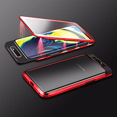 Coque Rebord Bumper Luxe Aluminum Metal Miroir 360 Degres Housse Etui Aimant M01 pour Samsung Galaxy A90 4G Rouge