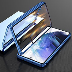 Coque Rebord Bumper Luxe Aluminum Metal Miroir 360 Degres Housse Etui Aimant M01 pour Samsung Galaxy S21 Plus 5G Bleu