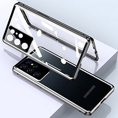 Coque Rebord Bumper Luxe Aluminum Metal Miroir 360 Degres Housse Etui Aimant M01 pour Samsung Galaxy S21 Ultra 5G Noir