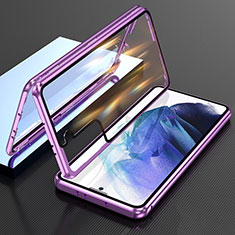 Coque Rebord Bumper Luxe Aluminum Metal Miroir 360 Degres Housse Etui Aimant M01 pour Samsung Galaxy S22 Plus 5G Violet