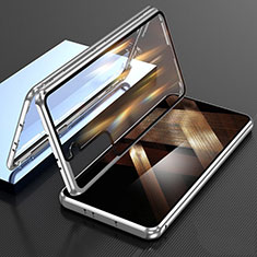 Coque Rebord Bumper Luxe Aluminum Metal Miroir 360 Degres Housse Etui Aimant M01 pour Samsung Galaxy S25 5G Argent