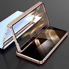 Coque Rebord Bumper Luxe Aluminum Metal Miroir 360 Degres Housse Etui Aimant M01 pour Samsung Galaxy S25 5G Or