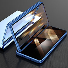 Coque Rebord Bumper Luxe Aluminum Metal Miroir 360 Degres Housse Etui Aimant M01 pour Samsung Galaxy S25 Plus 5G Bleu