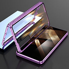 Coque Rebord Bumper Luxe Aluminum Metal Miroir 360 Degres Housse Etui Aimant M01 pour Samsung Galaxy S25 Plus 5G Violet