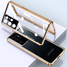 Coque Rebord Bumper Luxe Aluminum Metal Miroir 360 Degres Housse Etui Aimant M01 pour Samsung Galaxy S25 Ultra 5G Or