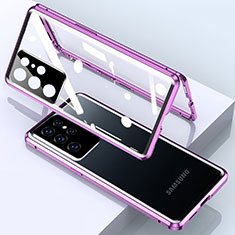 Coque Rebord Bumper Luxe Aluminum Metal Miroir 360 Degres Housse Etui Aimant M01 pour Samsung Galaxy S25 Ultra 5G Violet