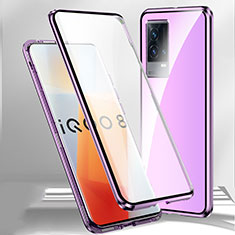 Coque Rebord Bumper Luxe Aluminum Metal Miroir 360 Degres Housse Etui Aimant M01 pour Vivo iQOO 8 5G Violet