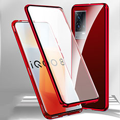 Coque Rebord Bumper Luxe Aluminum Metal Miroir 360 Degres Housse Etui Aimant M01 pour Vivo iQOO 8 Pro 5G Rouge