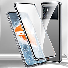 Coque Rebord Bumper Luxe Aluminum Metal Miroir 360 Degres Housse Etui Aimant M01 pour Vivo iQOO 9 Pro 5G Argent