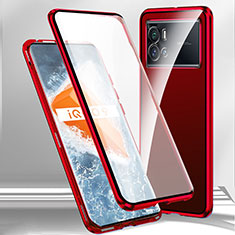 Coque Rebord Bumper Luxe Aluminum Metal Miroir 360 Degres Housse Etui Aimant M01 pour Vivo iQOO 9 Pro 5G Rouge