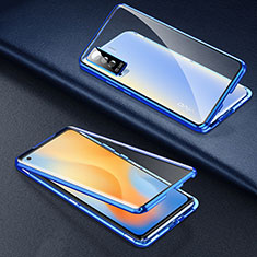 Coque Rebord Bumper Luxe Aluminum Metal Miroir 360 Degres Housse Etui Aimant M01 pour Vivo X50 5G Bleu