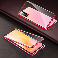 Coque Rebord Bumper Luxe Aluminum Metal Miroir 360 Degres Housse Etui Aimant M01 pour Vivo X50 5G Rouge