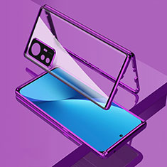 Coque Rebord Bumper Luxe Aluminum Metal Miroir 360 Degres Housse Etui Aimant M01 pour Xiaomi Mi 12X 5G Violet