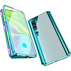 Coque Rebord Bumper Luxe Aluminum Metal Miroir 360 Degres Housse Etui Aimant M01 pour Xiaomi Mi Note 10 Pro Cyan