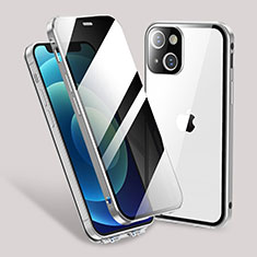 Coque Rebord Bumper Luxe Aluminum Metal Miroir 360 Degres Housse Etui Aimant M02 pour Apple iPhone 13 Argent