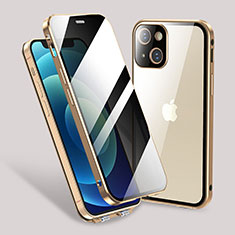 Coque Rebord Bumper Luxe Aluminum Metal Miroir 360 Degres Housse Etui Aimant M02 pour Apple iPhone 14 Or